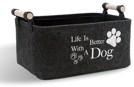 Dog Toy Box Storage Basket Collapsible Baskets for Dogs and Puppy Supplies Pet Toy Storage Organizer with Wooden Handles for Toys Clothes and Accessories Dog Toy Box Basket 38 cm x 25 cm x 18 cm