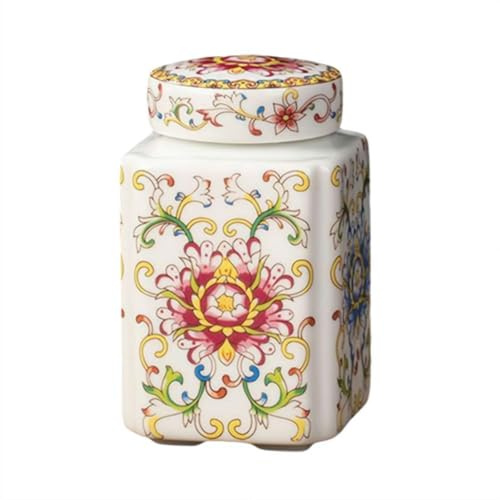 Keramik Tee-Glas Mit Deckel, Vintage Chinesischer Stil Aufbewahrungsgläser Tee Dosen Kannen Teedose Kaffeebohnen Aufbewahrungsgläser 200ml für Küche Kaffee Gewürze Zucker