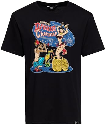 King Kerosin Herren T-Shirt · Shirt · Retro · Vintage · Herrenshirt · Print · Logodruck · Orientalisch Lustig · Comic Art · Kurzarm · Rundhals · Schwarz · Zeitlos · Rockabilly · 50s · Dream Charmer