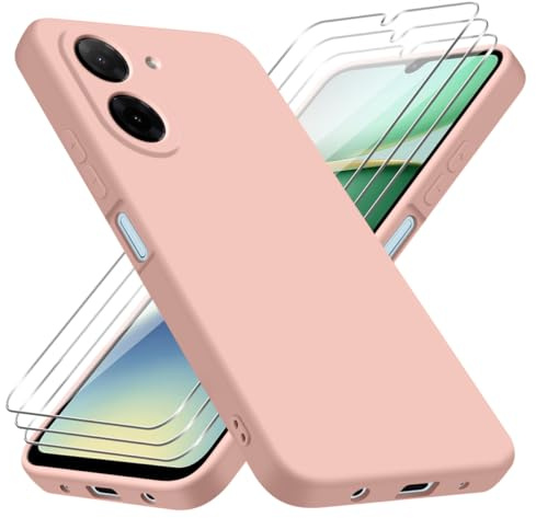 jrester Cover per Xiaomi Redmi A5 4G EU Version（Non per 5G/4G Global Version con 3 Vetro Temperato Pellicola Protettiva, Rosa Morbido Silicone Protettiva Custodia per Xiaomi Redmi A5 4G