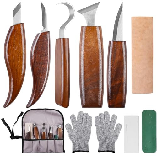 BAIFULAI Holz-Schnitzwerkzeug Set, 11 Teiliges Schnitzmesser mit Tasche für Holz Schnitzset Professional Holzschnitzerei Messer Werkzeuge DIY Wood Carving Knife für Anfänger Profis Erwachsene Kinder