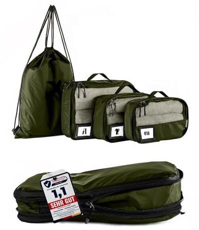 SEESCHWALBE Packing Cubes Compression | Packwürfel | Packtaschen Set für Rucksack & Koffer | Extra leichte Kleidertaschen (4-teilig, olivgrün)