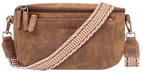 STILORD Iowa Crossbody Bag Damen Leder 2 in 1 Leder Bauchtasche Damen Freizeit Festival Vintage Boho Look Farbe:schwarz