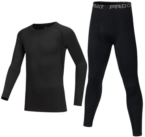 Guoegh Kids Base Layers Sets Boy Football Skins Compression Thermal Long Sleeve Top & Leggings Gym Sports Baselayers for children(Black,4-5 Years)