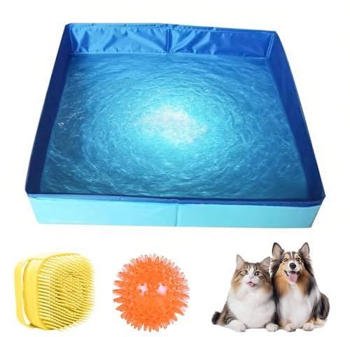 Piscina para gatos con juguetes, 50 x 10 cm, plegable, piscina para perros, pequeña piscina infantil, juguete acuático para gatos, piscina para perros y gatos (azul-B)
