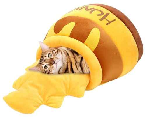 Cat House - Cartoon Honey Jar Pet House, Cat Bed, Non Slip Bottom, Soft Sleeping Hiding Place | Small Pet Dome
