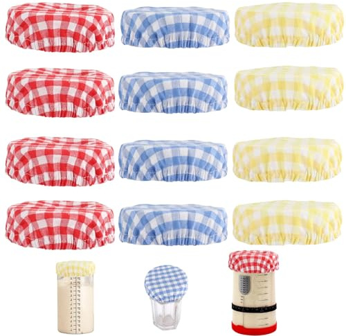 Lot de 12 couvercles de bocaux en coton respirant pour bocaux Mason - Réutilisables - Résistants à la pâte - Pour bocaux à ouverture large et régulière - 7 à 10 cm (3 couleurs)