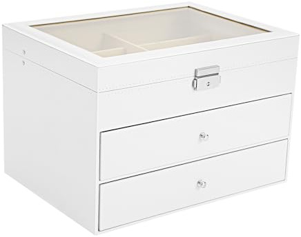InSyoForeverEC 24 Slot White Sunglasses Organiser, Modern Jewelry Box with 3 Drawer Sunglasses Storage Organiser Soft Touch for display Watch, Jewelry, Eyewear(Style 8)