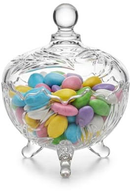 OCEANO Barattolo Porta Caramelle Vetro con Coperchio Bomboniera Elegante Alzata per Cioccolatini Alzatina Decorativa con Piedini per Confetti, Dolci e Gioielli Design Vintage per Casa Eventi Matrimoni