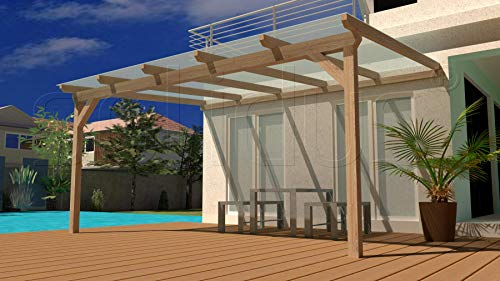solidBASIC 300x400 cm BxT Leimholz Terrassenüberdachung + Stegplatten + Zubehör - Unbehandelt/Natur - ÜBERDACHUNG TERRASSENDACH Holz VORDACH CARPORT TERRASSE WINTERGARTEN GARTENLAUBE PAVILLON