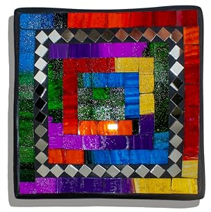 Woru Glas-Mosaik-Schale mit hintermalten Glassteinen belegt - Dekoschale 16 cm, Farbe:mehrfarbig