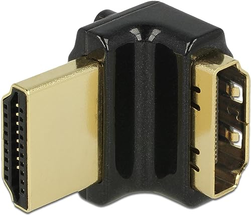 Delock Adapter High Speed HDMI mit Ethernet HDMI-A Buchse > HDMI-A Stecker 4K 90 Grad gewinkelt Oben schwarz, 65663