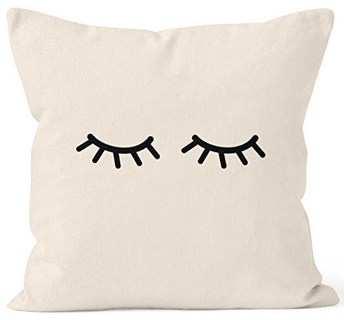 MoonWorks Kissenbezug Schlafende Augen Wimpern Eye Lashes Müde Schlafen Mascara Kissen-Hülle Deko-Kissen Baumwolle Natur 40cm x 40cm