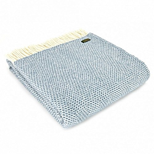 Tweedmill Textiles 100% Pure New Wool Beehive Throw, Petrol, 150x180cm, Blue/Ivory