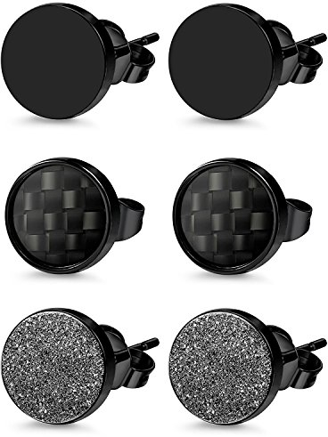 OIDEA Ohrstecker Schwarz Rund Set Basic, aus hochwertigem Edelstahl, 6mm 8mm 10mm für Damen Herren