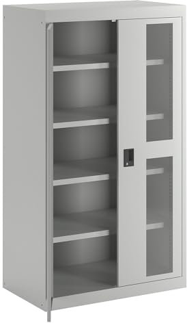 Lista | Schwerlastschrank | 4 Fachböden mit Sichtfenstertüren | lichtgrau