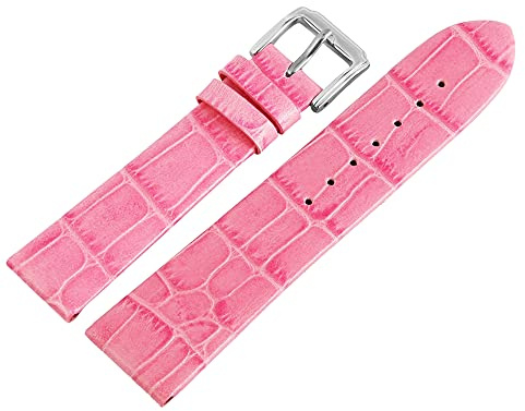 Excellanc-Uhrenarmband Ersatz Echt Leder Kroko-Optik Dornschließe Breite 16-26 mm (Stegbreite: 20 mm, rosa)