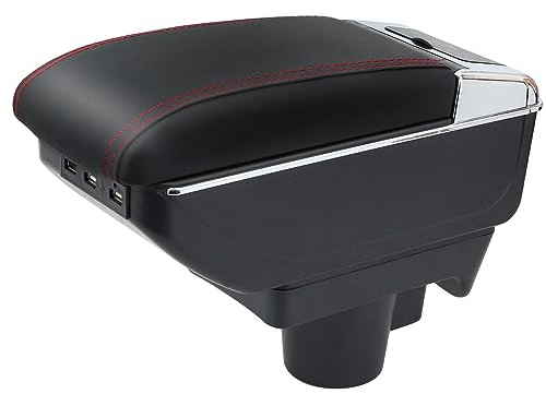 YJYWZH Armlehne für Opel Astra H 2004–2010 mit USB und Getrankehalter | Mittelarmlehne mit Getränkehalter,6 USB+1 USB-C,Doppelstauraum,Verschiebbare Armauflage Mittelkonsole,PU-Leder,Roter Naht