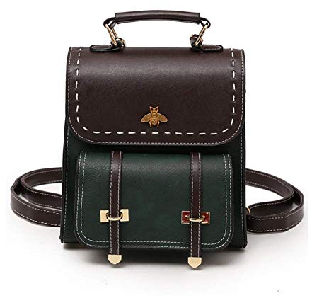 EggshellHome Vintage Frauen Rucksack Little Bee Fashion Pu Leder Frauen Rucksäcke Einfachen Stil Handtaschen Wasserdicht Diebstahl Wandern Schulranzen Schule Rucksack Tasche,DarkGreen