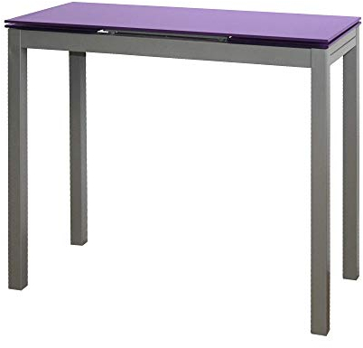 MOMMAHOME® Mesa Cocina Cristal Extensible - Mesa Comedor Cristal Extensible, Mesa Plegable, Color Morado/Plata, Novi, Cristal Templado/Metal, Medidas 85/130x40x76 cm