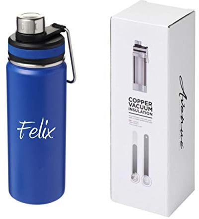 Schmalz® Isolierflasche GESSI 590 ml vakuumisolierte Trinkflasche aus Kupfer Edelstahl mit Kupferisolierung auslaufsicher BPA-Frei (blau, mit Gravur)