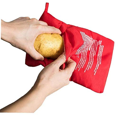 AMOYER Rojo Lavable Olla Bolsa de Patatas al Horno de microondas Cocinar la Patata Quick Fast (Cocineros 4 Patatas a la Vez)