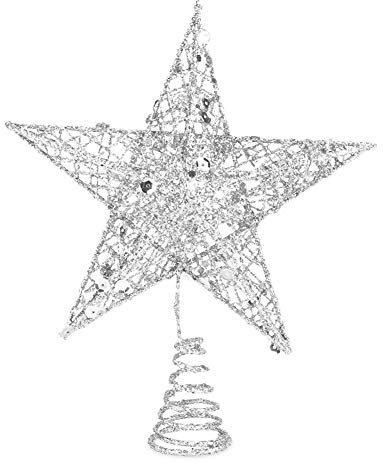 Christmas Tree Star Topper Glittered Xmas Tree Ornament Christmas Indoor Party Home Decoration Treetop Lights Silver