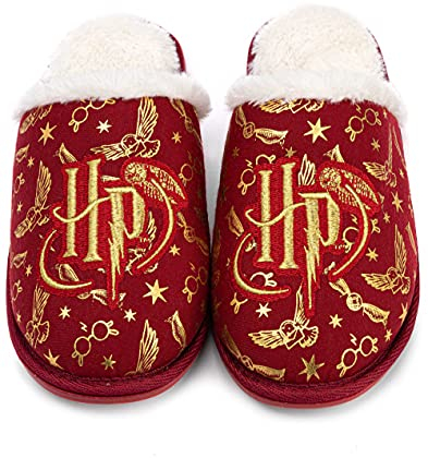 Harry Potter Hausschuhe für Damen | Flauschige Hausschuhe für Damen und Erwachsene, Merchandise-Geschenke für Sie | Magische rotgoldene Hedwig Glasses Stars Slip-on-Slipper