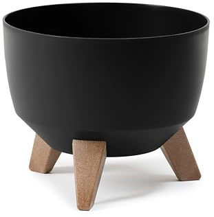 LAMELA Pot de Fleurs Rond sur Pieds - Plastique - Ø 24 cm x H 15 cm, 5,1 L - Résistant et Facile d'entretien - Intérieur et Extérieur - Noir