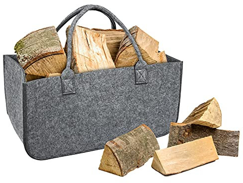 Froadp 4 Stück Filz Kaminholztasche Filztaschen Tragfähigkeit bis 30KG Tragbarer Feuerholzkorb aus Vliesstoff Faltbare Spielzeugtasche Kamintasche Widerstandsfähig Holzkörbe (Mittelgrau)