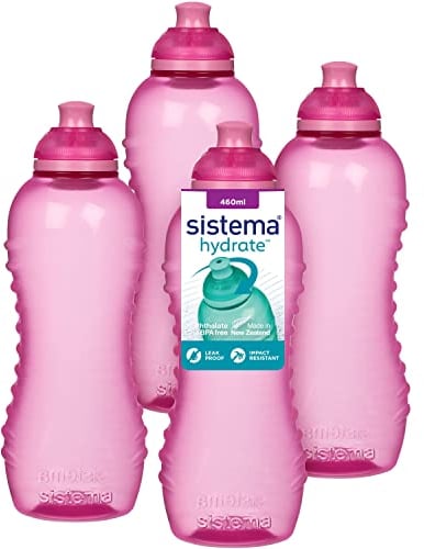 Sistema Twist ’n’ Sip Squeeze Gourde sport - Gourde à eau étanche - 460 ml - Sans BPA - Rose - Lot de 4