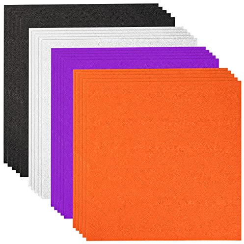 AIEX 24 Stück 25 x 25 cm Halloween Filz, Filz Stoff 1 mm Dick steife Filz Quadrate für Heimwerkerarbeiten Patchwork Nähen Dekorative Projekte (Schwarz, Weiß, Orange, Lila)