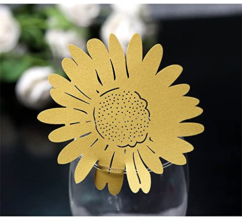 GIVBRO 50 Stück Tischkarte in Sonnenblumen-Form eines Namens, Blumenstrauß, Grußkarte für Hochzeit, Weinglas, Tassen, Tischdekoration, Gelb
