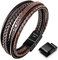 Speroto Men's Adjustable Premium Leather Bracelet with Stainless Steel Magnetic Clasp, Multi-Layer Braided Genuine Leather Bracelet Gift for Men/Women (Brown, 23.5cm)