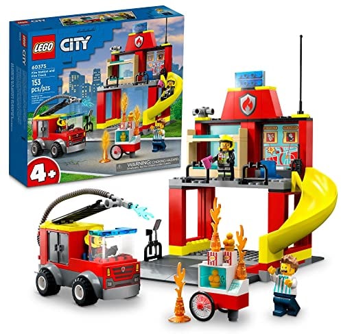 LEGO City Fire Station and Fire Engine 60375, Pretend Play Fire Station with Firefighter Minifigures, Educational Vehicle Toys for Kids Boys Girls Age 4+