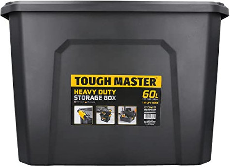 Tool Storage Box 60 Litres Durable Impact-Resistant Plastic, Secure & Stackable Design, Waterproof Dustproof Chest Latches, Versatile for Tools, Toys, Craft Equipment TOUGH MASTER