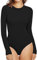 Damen Body Langarm Basic Bluse Tops Oberteil Damenbody Unterhemd Thong Wrap Bodies Bodysuit mit Einfarbig Oberteil Langarmshirt Jumpsuit für Frauen (Schwarz, M)