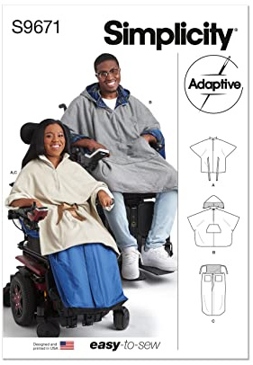 Simplicity SS9671A Poncho with Detachable Hood and Wheelchair Blanket A (S-M-L)