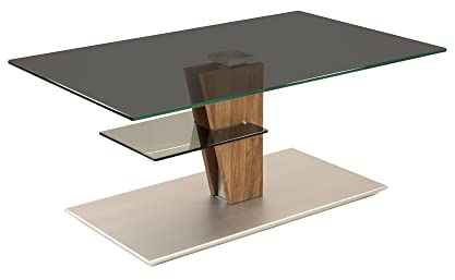 58 aufm Kessel Wohnzimmertisch eckig Catrin 100x60x47 Couchtisch Massivholz höhenverstellbar Wildeiche/Parsolglas/Edelstahl 16196