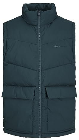 JACK & JONES Mens Puffer Gilet Full Zip Stand up Bodywarmer Quilted Collar Sleeveless Jackets for Men, Green Colour, Size- M
