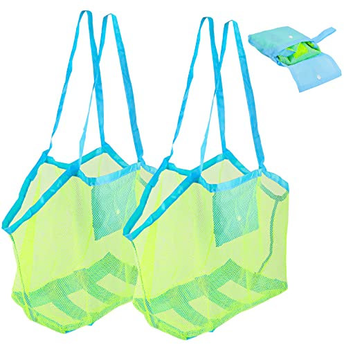 Sac de Plage 2 Pièces - Réutilisable en Maille pour Jouets - Léger et Pliable pour Enfants - Idéal pour Le Stockage (40x40x24cm) (2)