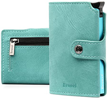 Bronzi Portafoglio Portafoglio Uomo Slim - In Pelle Marrone - Porta Carte Credito - Portacarte uomo - Mini Porta Tessere (Azzurro)