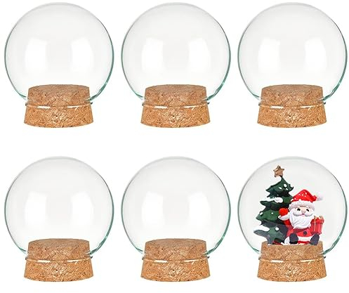 BENECREAT Set of 6 Glass Dome Lid Decorative Display Jars 2.5x2.7 Bell Shaped Glass Jars with Cork Base for Christmas Party Favors, Art and Small Projects Inner Diameter: 1.5