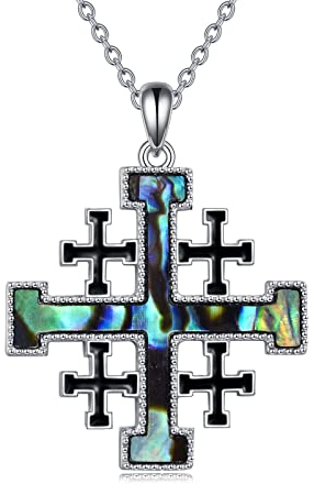 YFN Crusader Jerusalem Kreuz Halskette Sterling Silber Jerusalem der Kreuzfahrer Kreuz Anhänger Religiöses Kreuz Schmuck Geschenke für Damen Herren