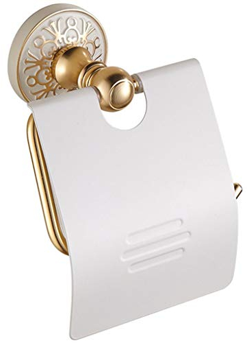 FFOCCO Europäischer antiker Toilettenpapierhalter, goldene wandmontierte weiße Porzellan-Metallanhänger, Badezimmer-Hardware-Anhänger Present