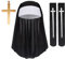Nonnen Kostüm Halloween 3 Stücke Nonnen Sätze Klosterfrau Kostüm Inklusive Nonnenkopfschmuck, Kreuzkette und Sexy Kniestrümpfe Rollenspiel Zubehör für Halloween, Karneval, Themenparty, Kostümparty