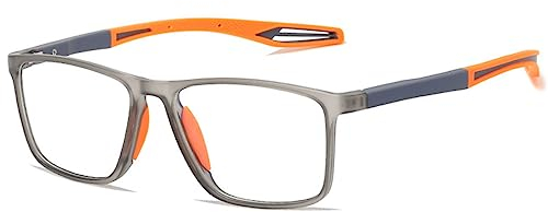 KOOSUFA Mode Blaulichtfilter Brille Herren Damen Rechteckiger Ultraleicht TR90 Brillengestelle Anti Blaulicht Brillen Ohne Sehstärke Computerbrille Dekobrille Gaming Brille Grau Orange