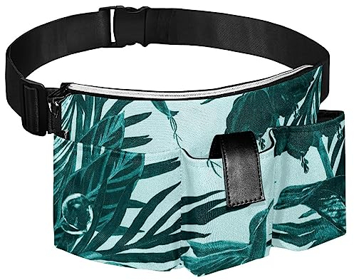 Gürteltasche Reisegürteltasche Werkzeugtasche,Grünes tropisches Kolibri-Palmblatt,Hüfttasche Strapazierfähiger Canvas-Reißverschluss,Verstellbarer Gürtel