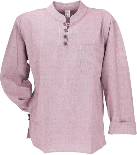 GURU SHOP Nepal Ethno Chemise de yoga avec boutons de noix de coco, chemise Kurta, chemise décontractée avec col montant, chemise en coton, vêtements alternatifs