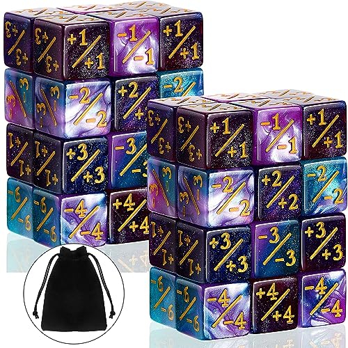 Pomeloone 48 Contatori di Dadi Fedeltà D6 Cubo Con Borse - Compatibile Con MTG, CCG, Accessorio per Giochi di Carte (Ciano+Viola)